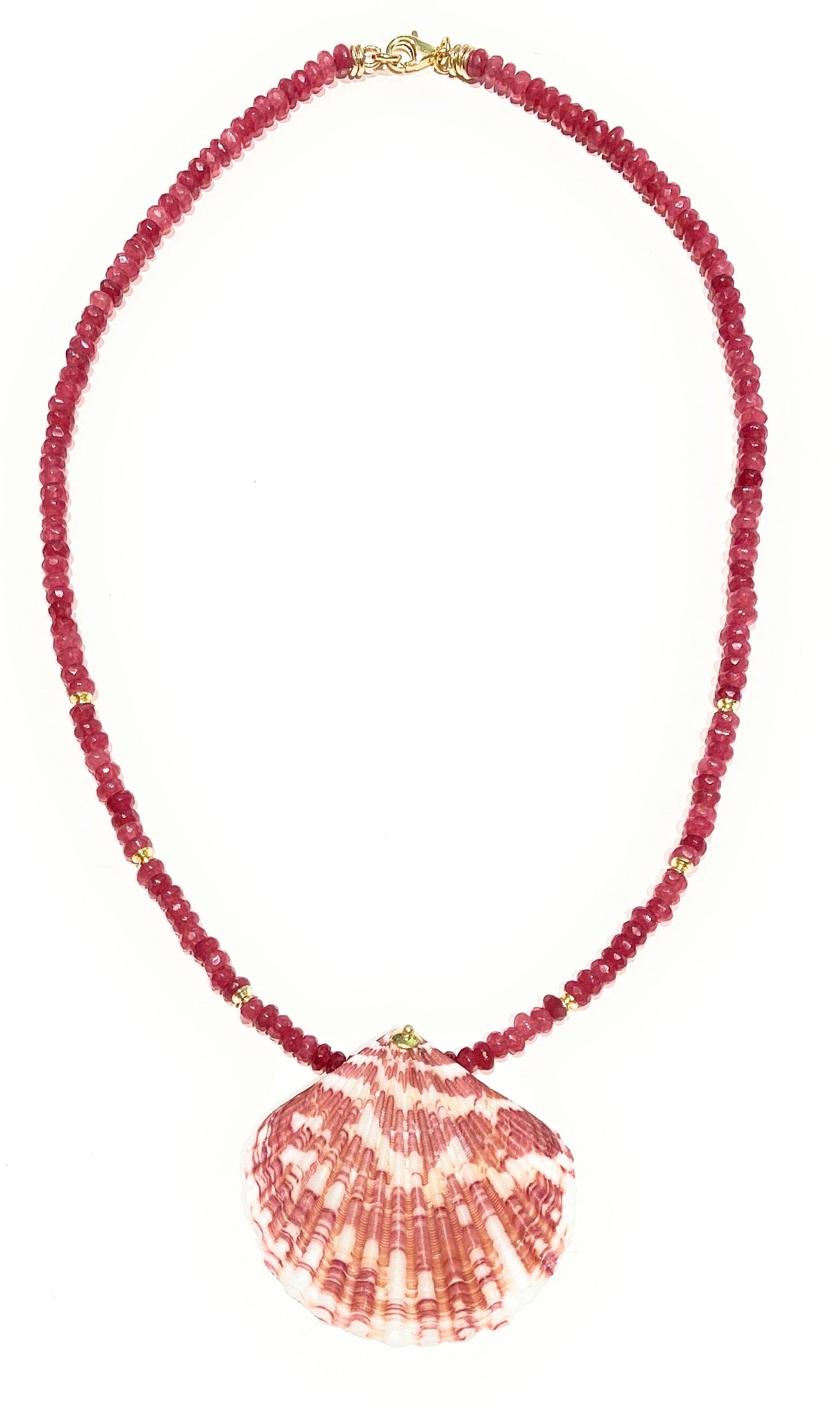 Collarino choker rondelle rubini conchiglia naturale argento sterling