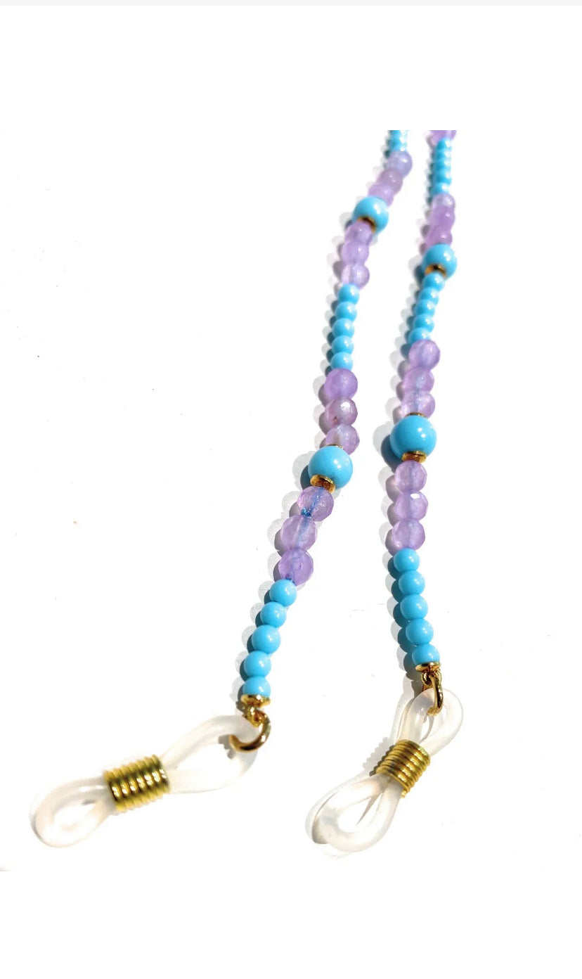 Collana fashion porta occhiali pasta turchese e pietre dure lilla