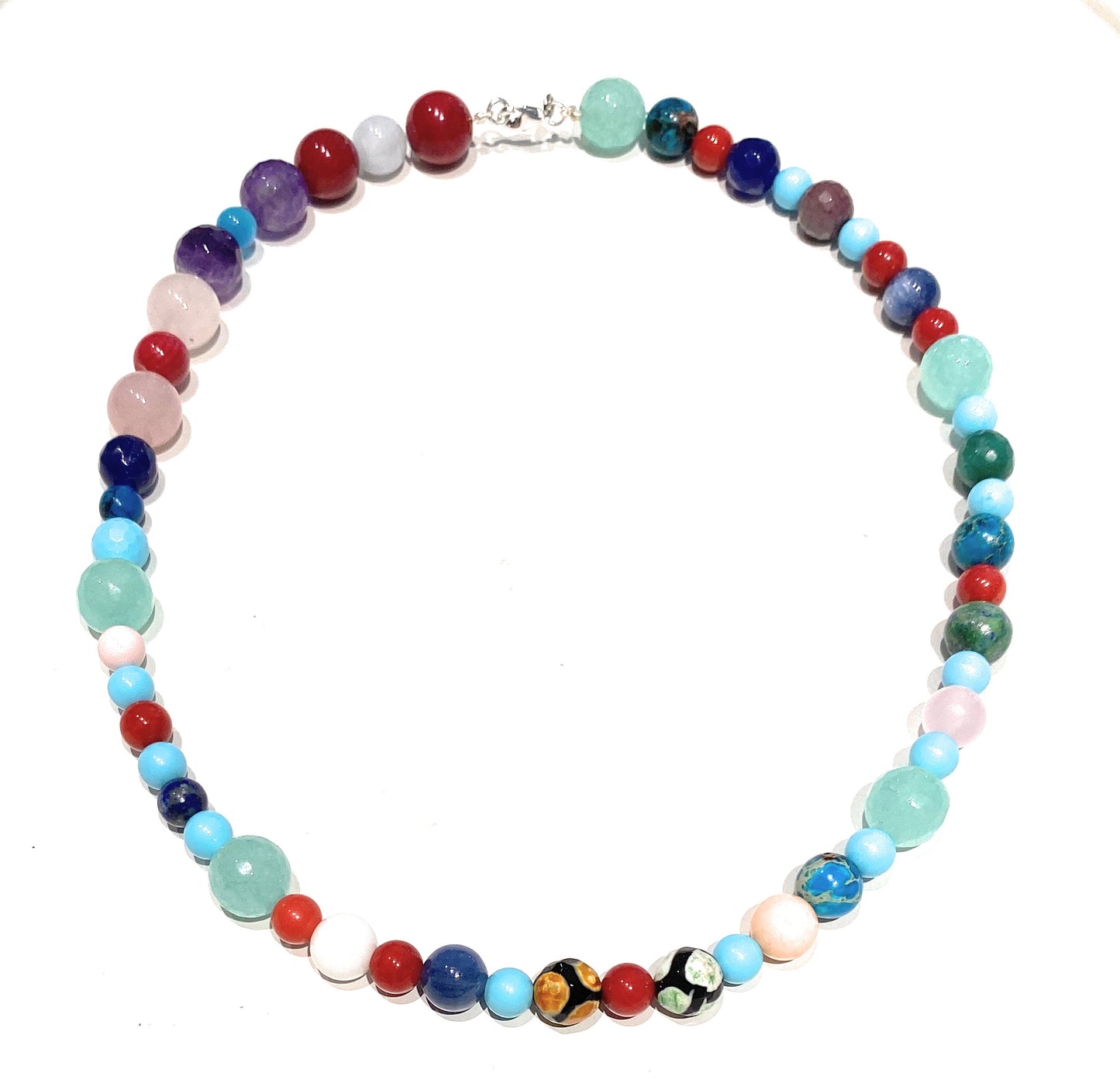 Collana choker multicolore pasta turchese lapis conchiglia arancio quarzo rosa tormalina agata avventurina
