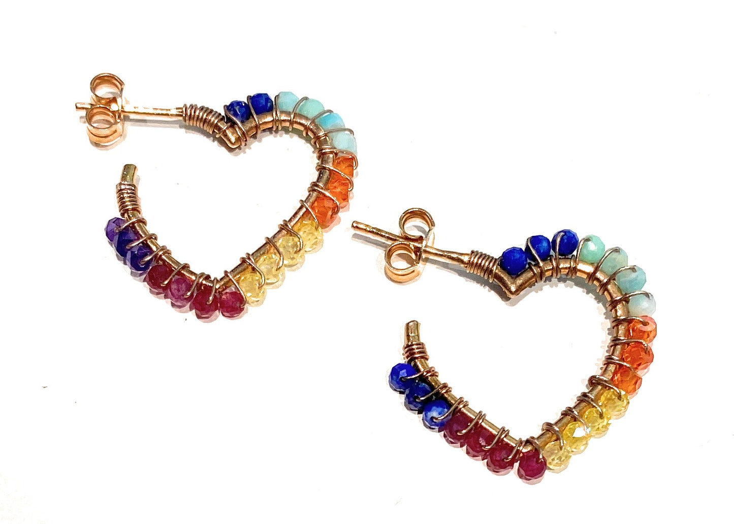 Orecchini a cerchio cuore pietre multicolor sfaccettate argento sterling 925