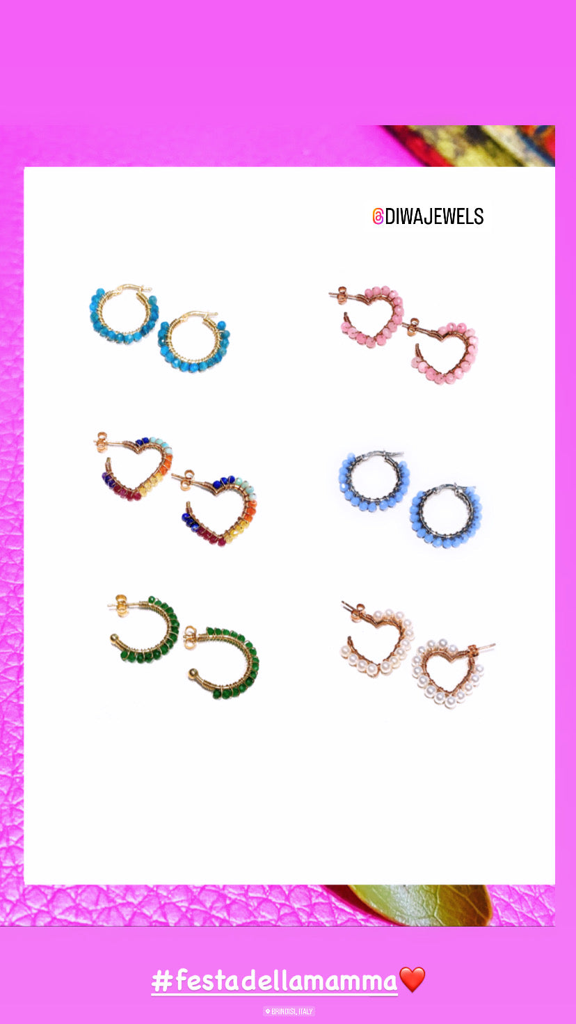 Orecchini a cerchio cuore pietre multicolor sfaccettate argento sterling 925