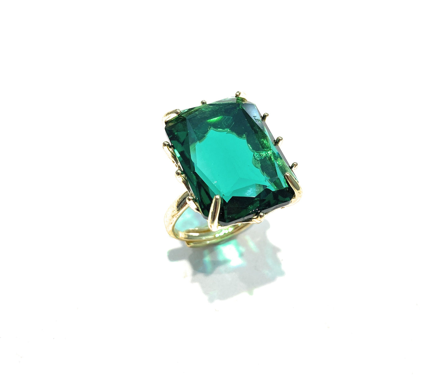 Anello bronzo cristallo taglio smeraldo vari colori regolabile placcato oro giallo