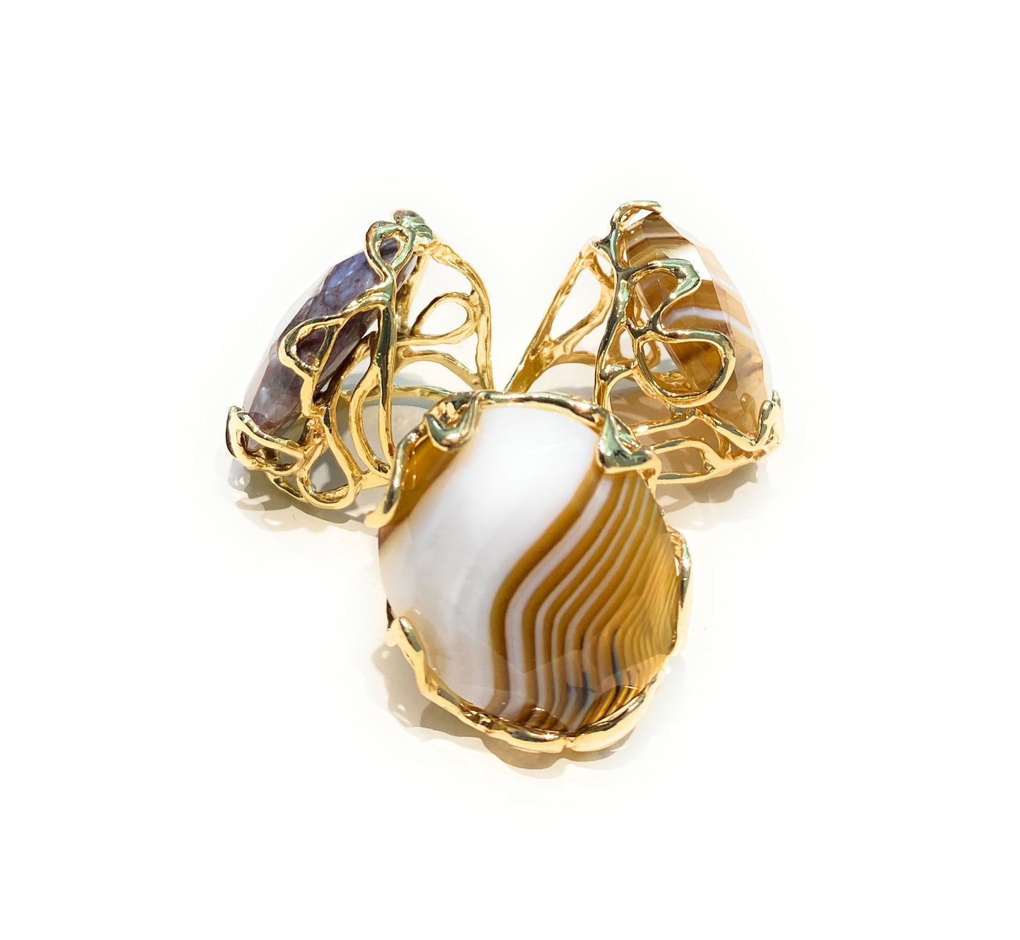 Anello pietra dura naturale e bronzo placcato oro giallo