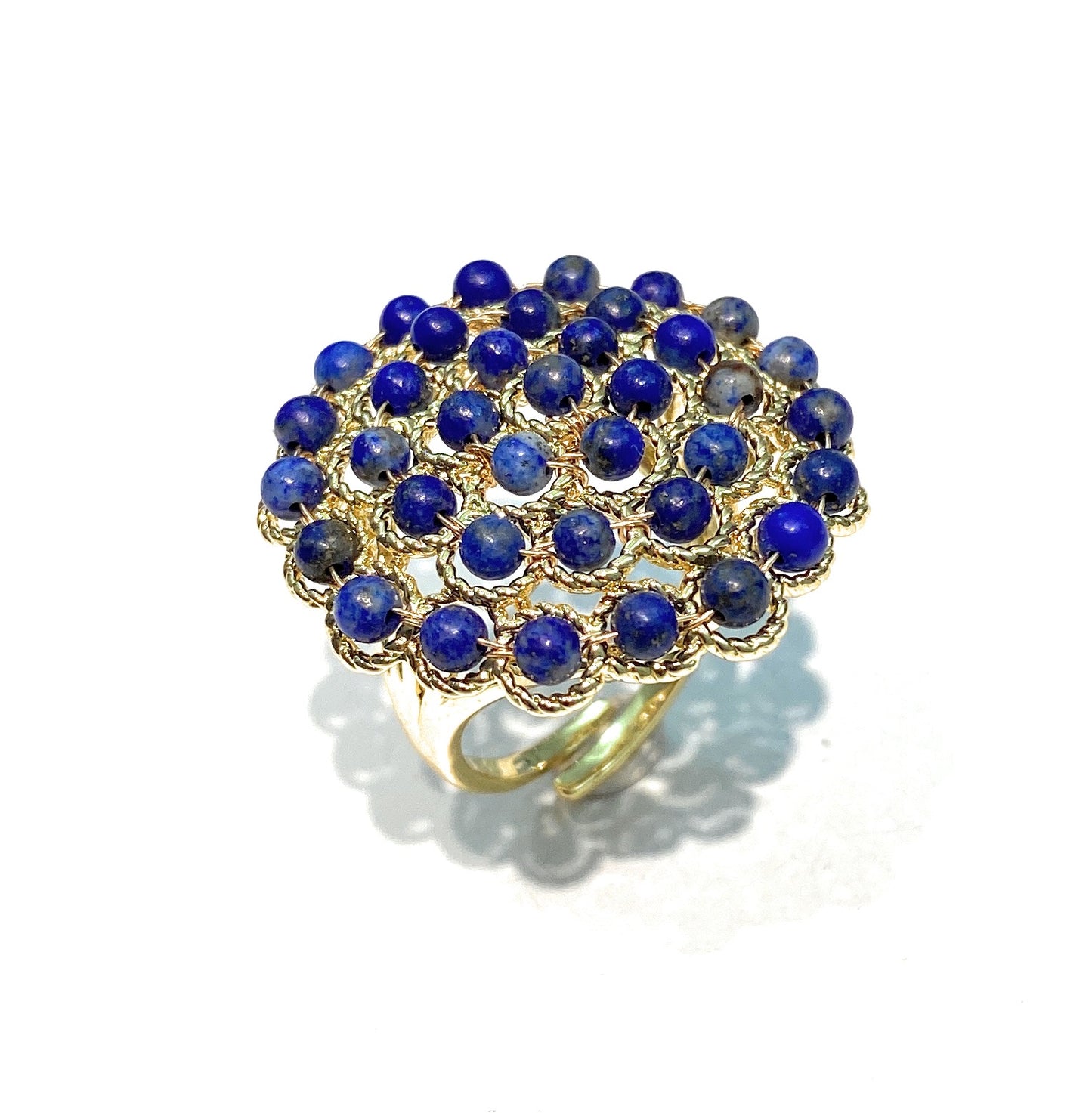 Anello Cocktail Malachite Regolabile – Bronzo Galvanizzato Rodio – diWa Jewels