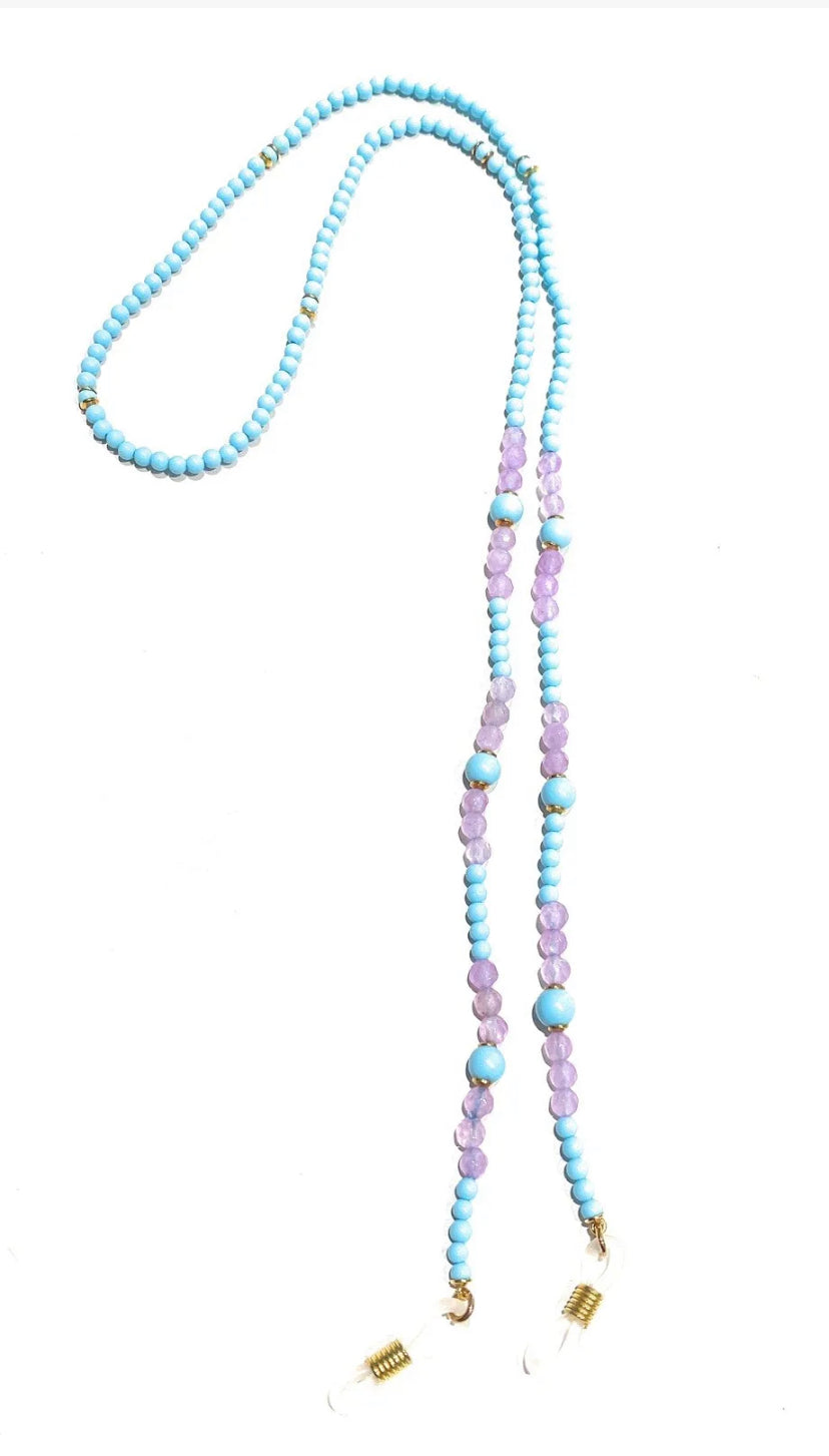 Collana fashion porta occhiali pasta turchese e pietre dure lilla