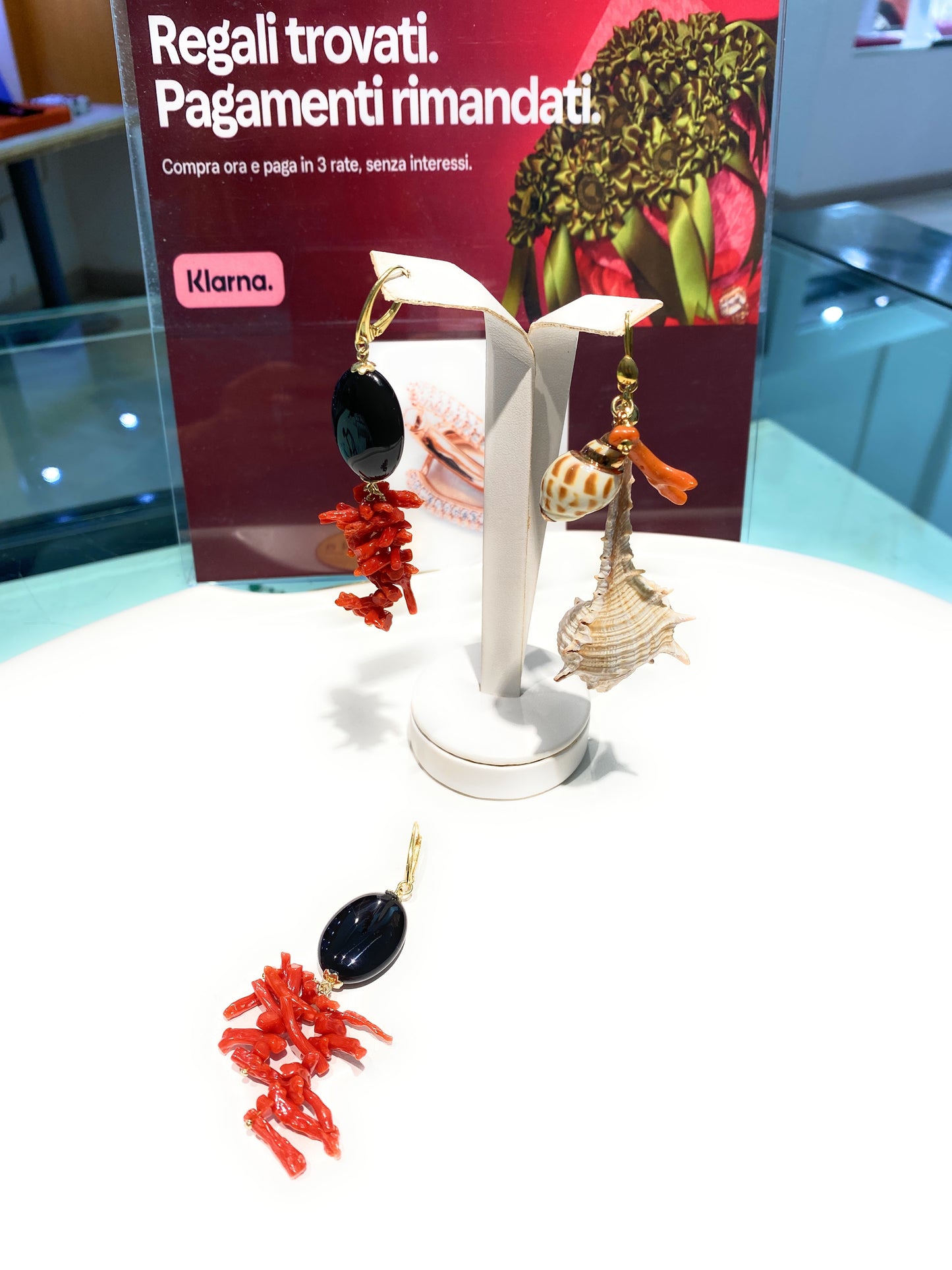 Orecchini onice corallo rosso italiano in argento sterling