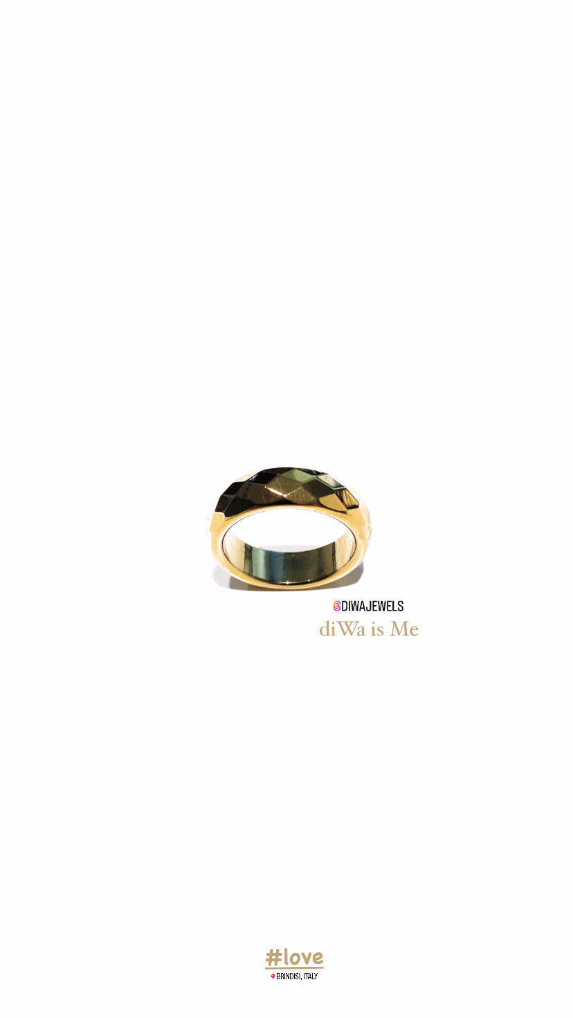 Anello fedina ematite sfaccettata galvanica bronzo