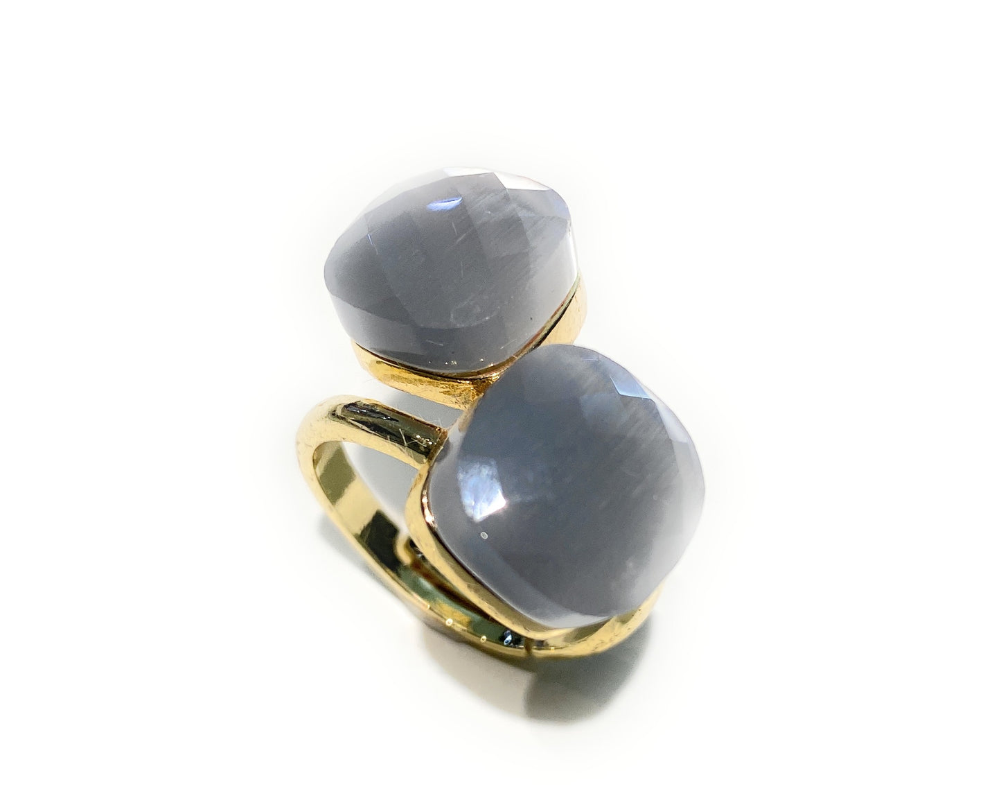 Anello contrarié pietre dure sfaccettate in bronzo galvanica gialla