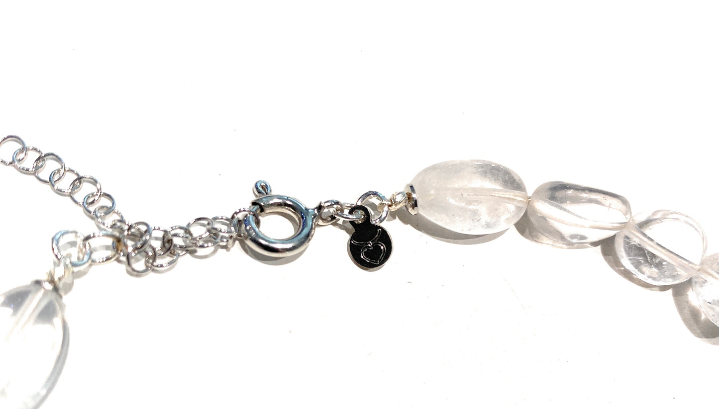 Collarino cristallo di rocca sasso 8x10 mm burattato argento sterling