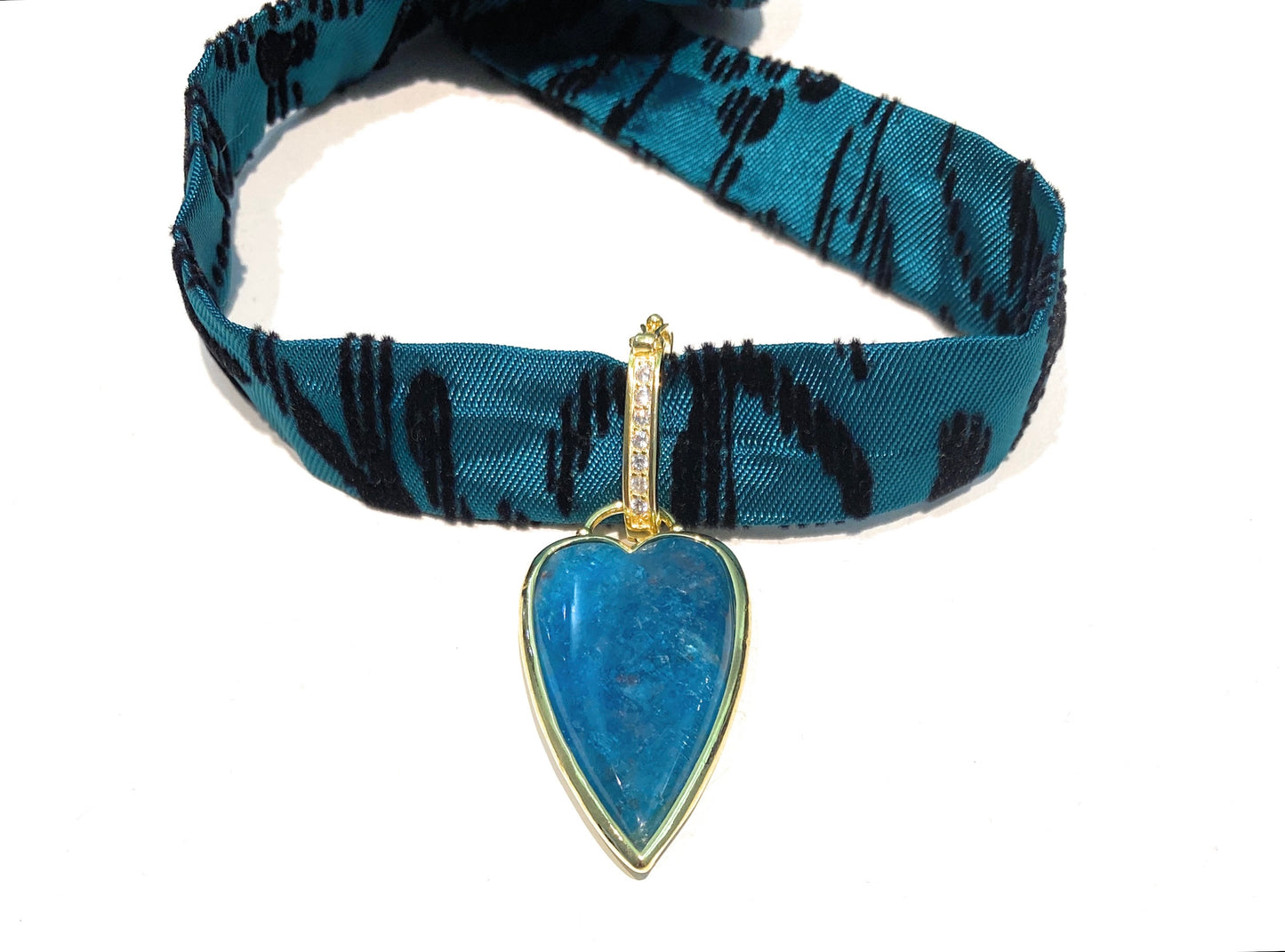 Ciondolo apatite bronzo placcato oro giallo contro maglia apribile zirconi bianchi