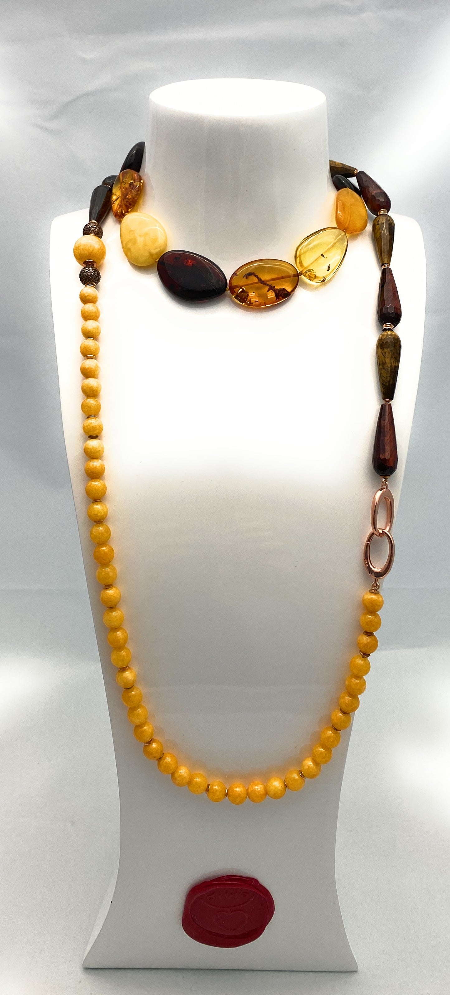 Collana diWa Jewels Giada Gialla Occhio di Tigre Marrone/Giallo gocce Argento Sterling placcato oro giallo