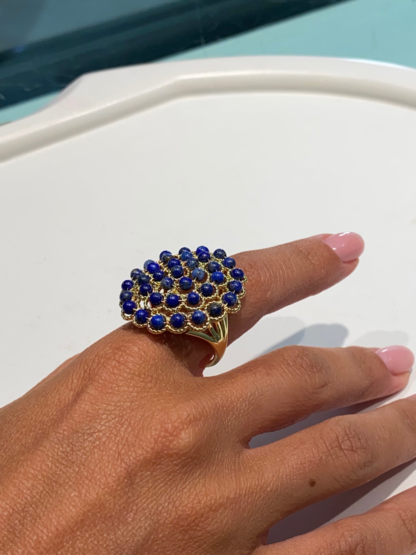 Anello Cocktail Malachite Regolabile – Bronzo Galvanizzato Rodio – diWa Jewels