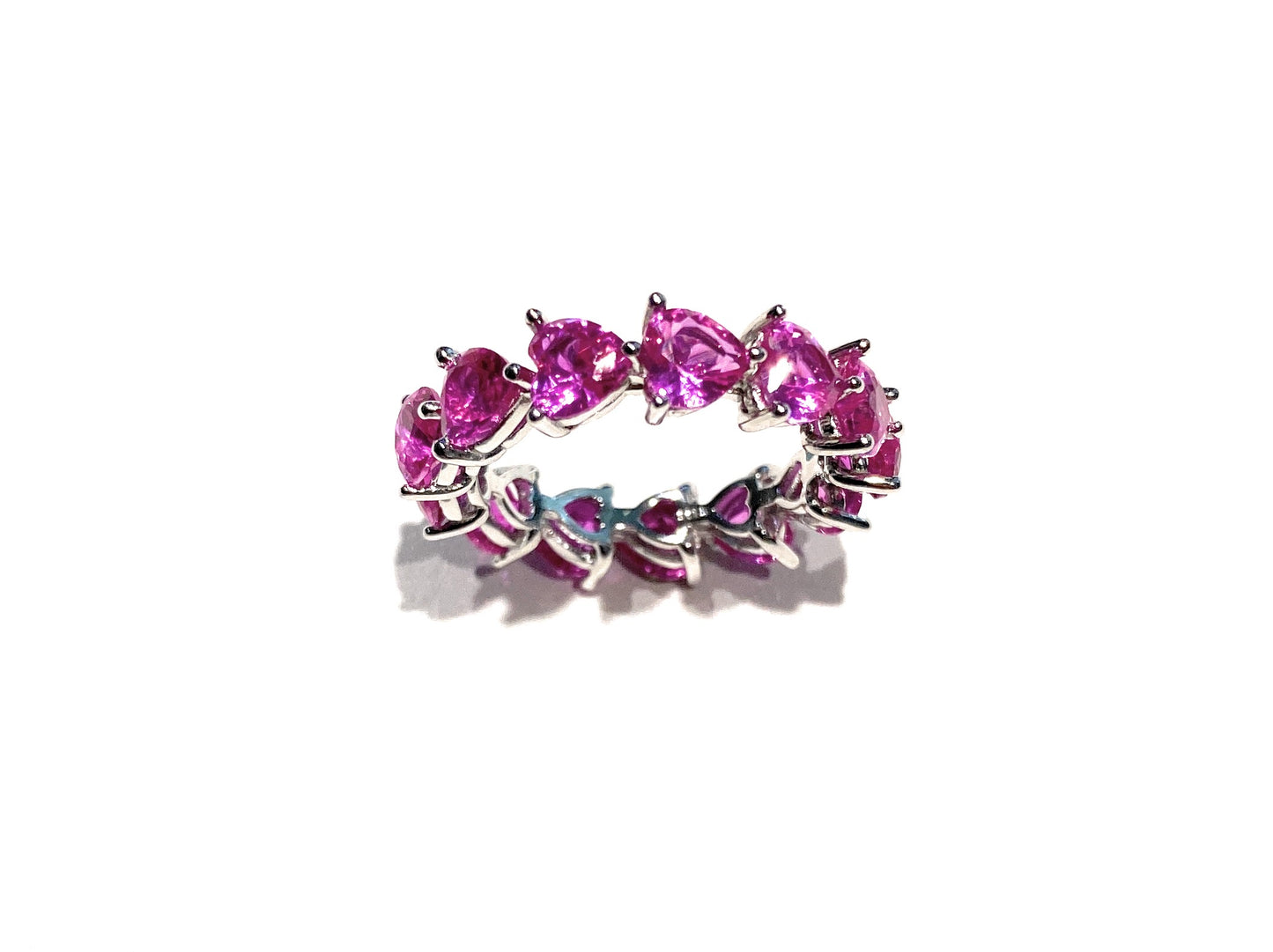 Anello veretta a giro cuori zirconi fucsia pink argento sterling rodio bianco