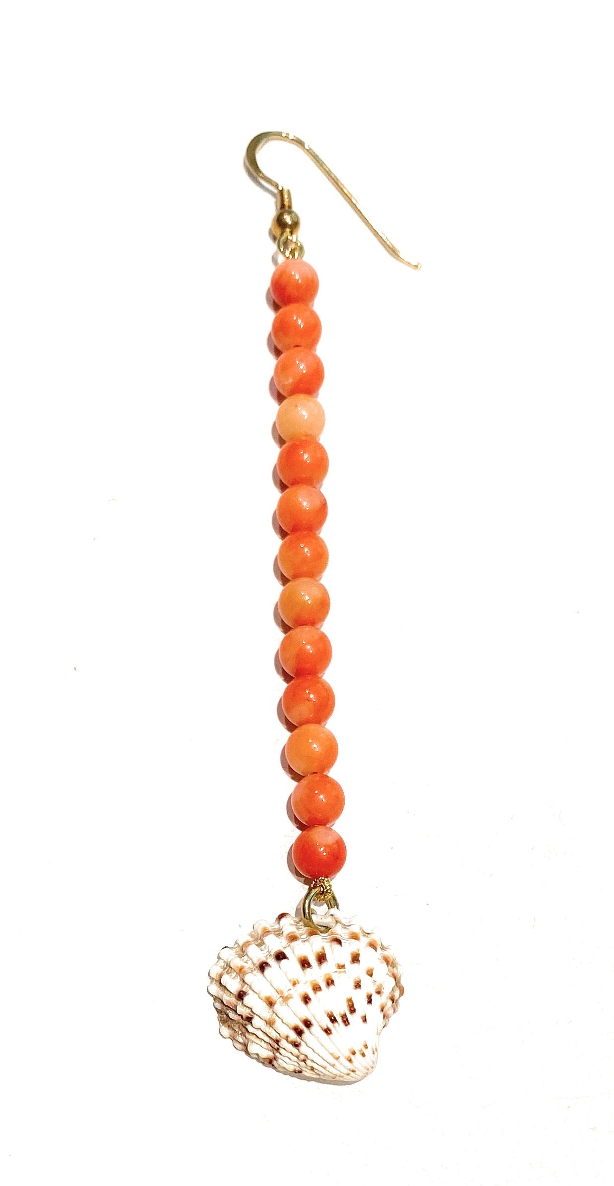 Monorecchino pasta turchese, corallo rosso italiano e conchiglia in argento sterling giallo