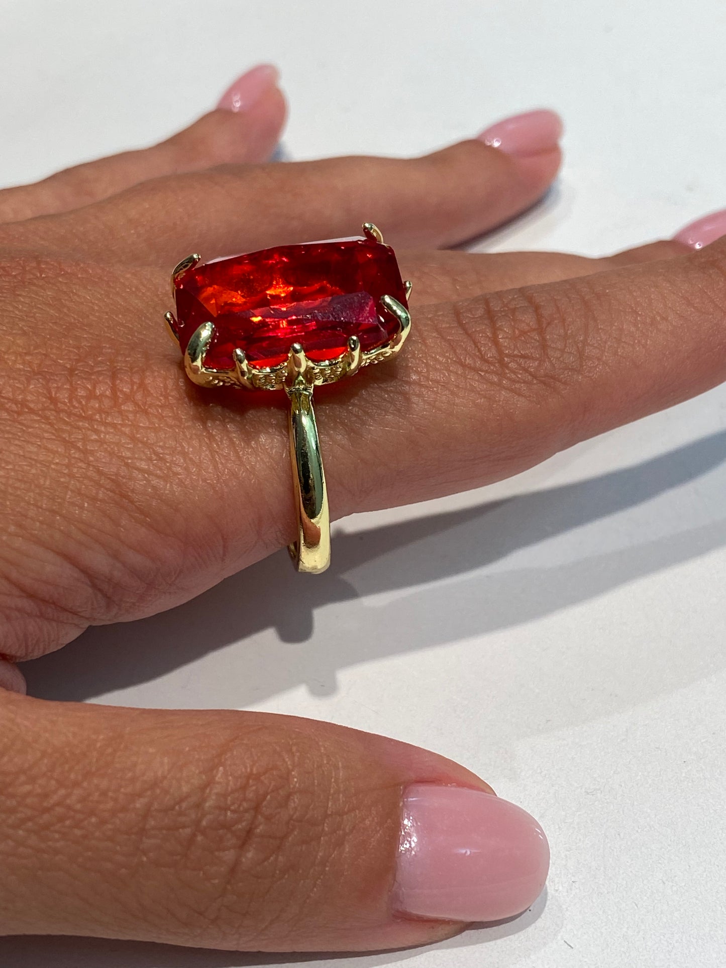 Anello bronzo cristallo taglio smeraldo vari colori regolabile placcato oro giallo