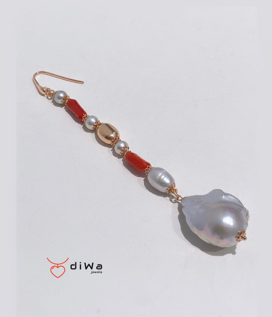 Orecchini argento sterling 925 perla grigia barocca fresh water