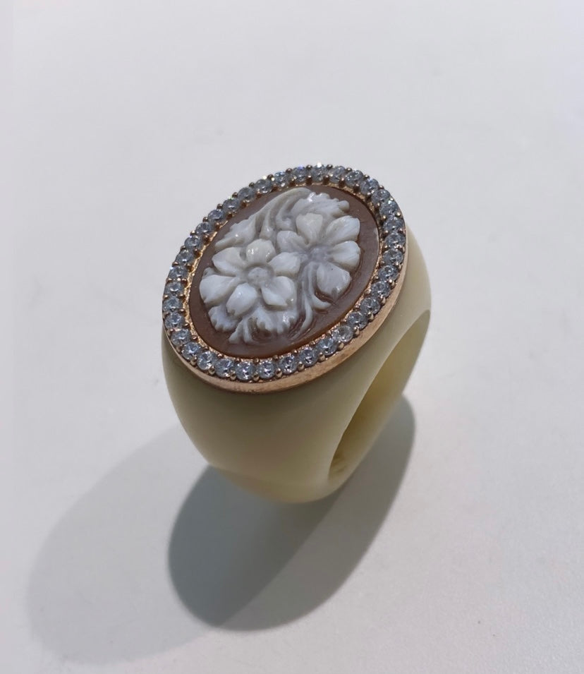 Anello cameo inciso a mano in argento 925 rosé