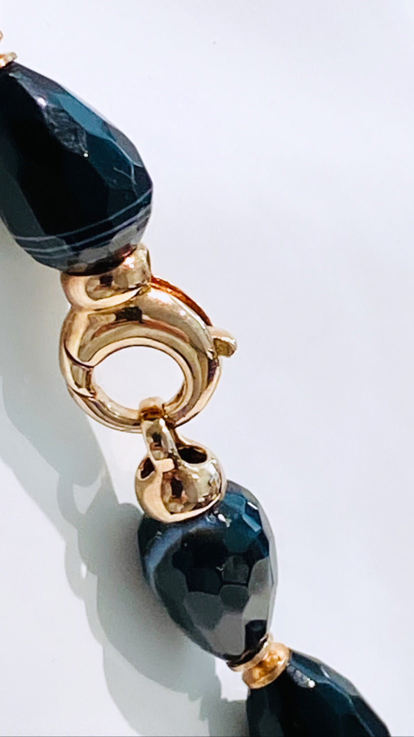 Collana onice, agata bianca e perla fresh water barocca argento sterling 925 rosé