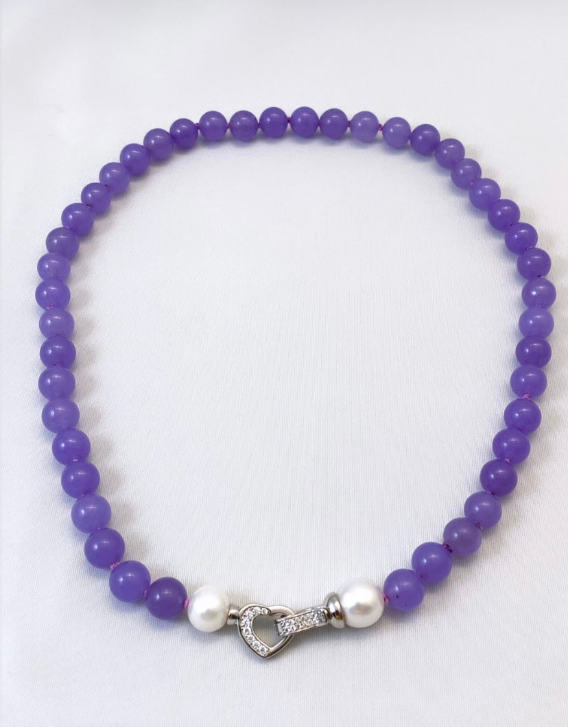 Collana pietre dure lilla perle con chiusura argento sterling
