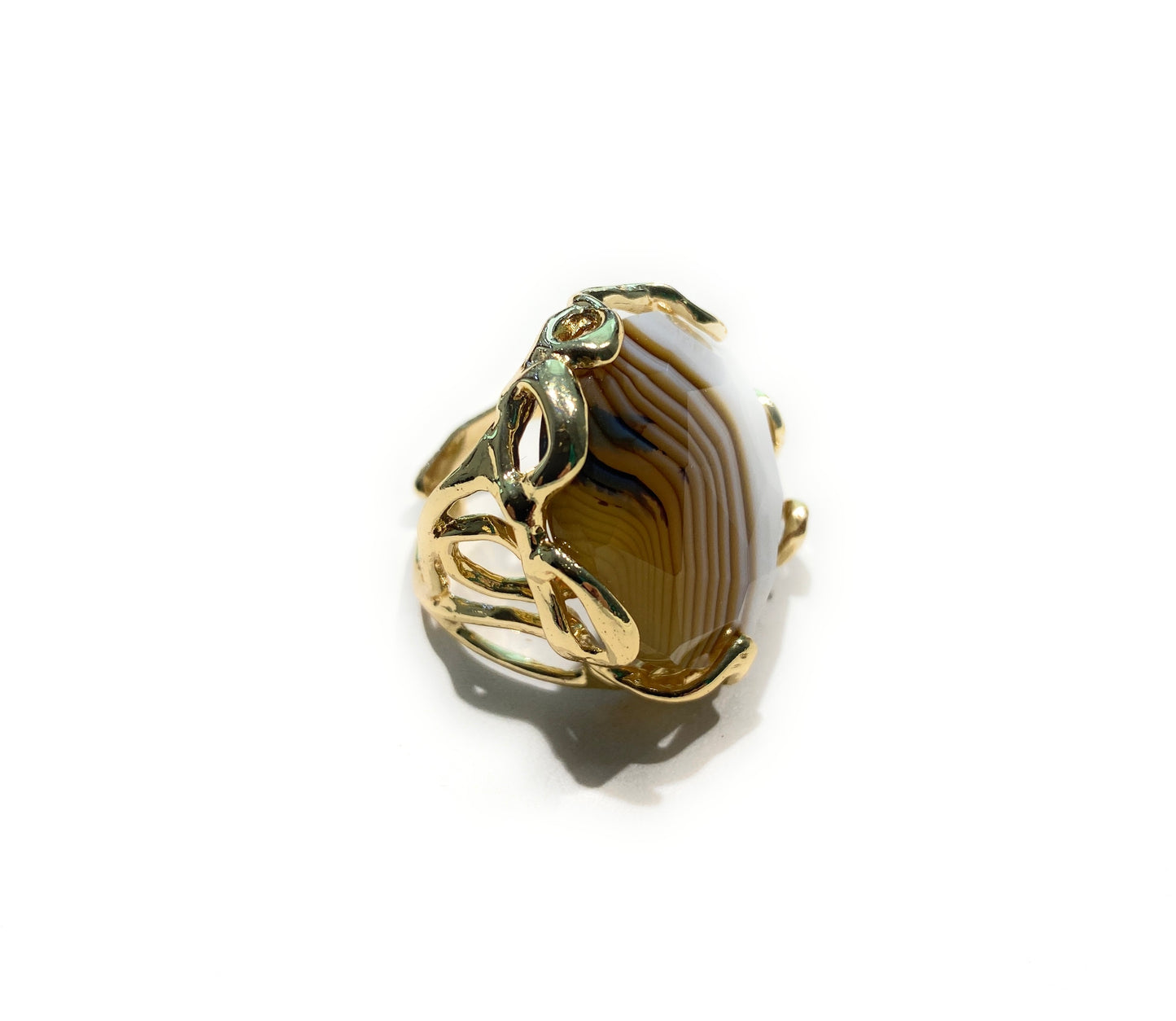 Anello pietra dura naturale e bronzo placcato oro giallo