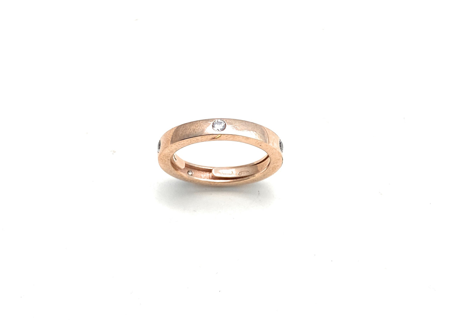 Anello veretta in argento sterling galvanica rosé zirconi bianchi