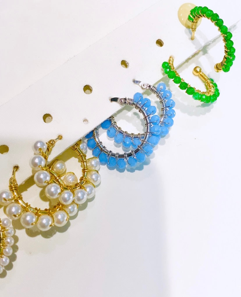 Orecchini a cerchio cuore pietre multicolor sfaccettate argento sterling 925