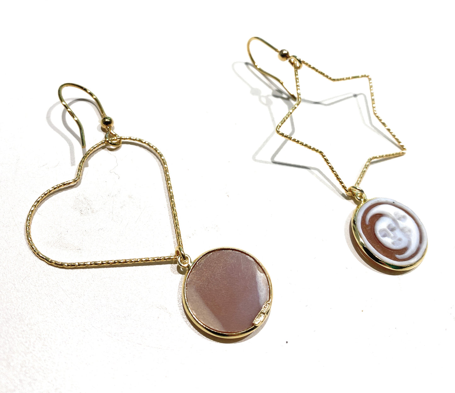 Orecchini cuore e stella con camei in argento sterling