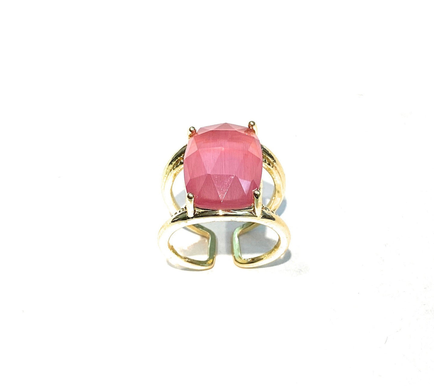 Anello bronzo pietra sfaccettata gialla con galvanica gialla