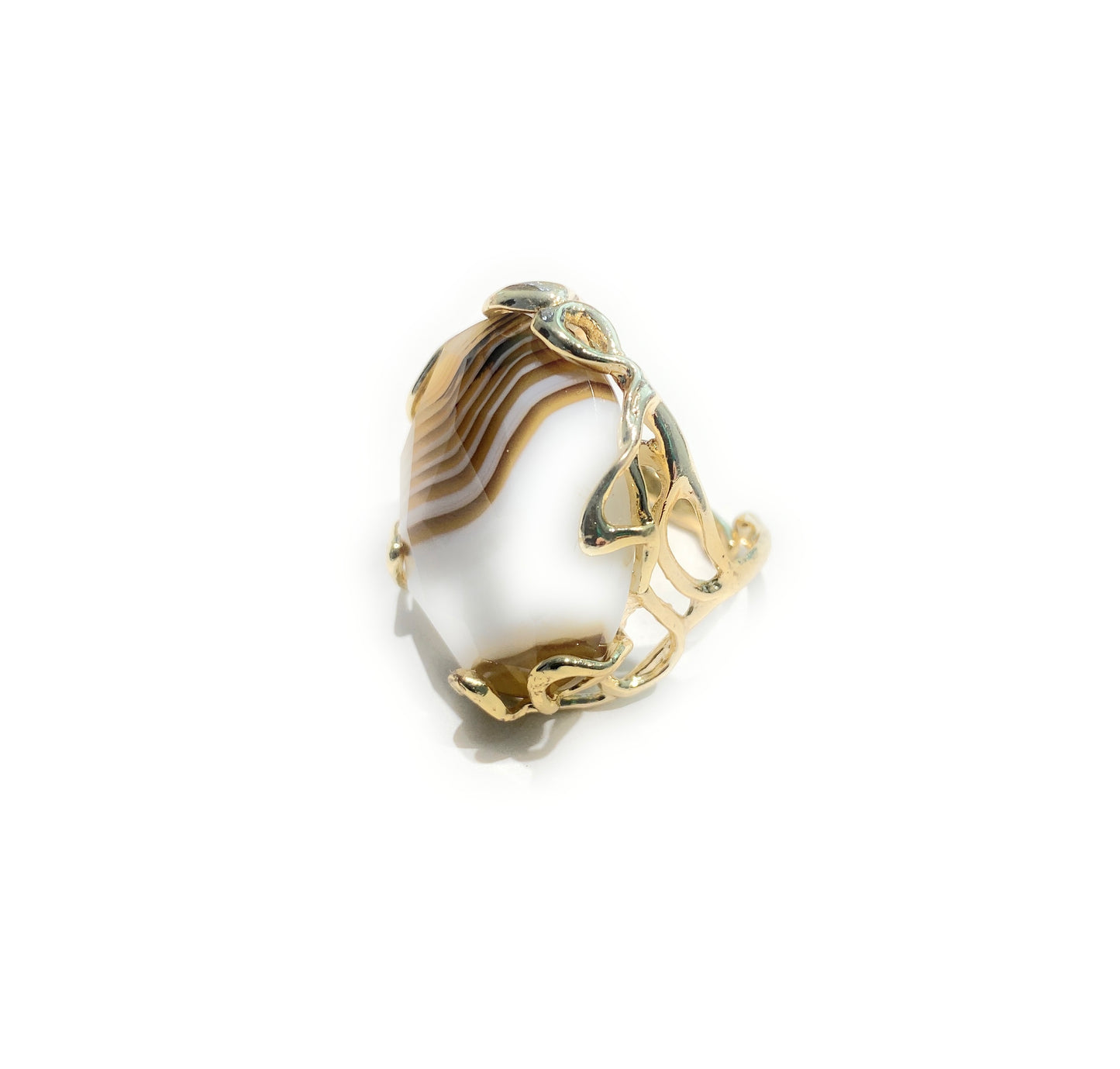 Anello pietra dura naturale e bronzo placcato oro giallo