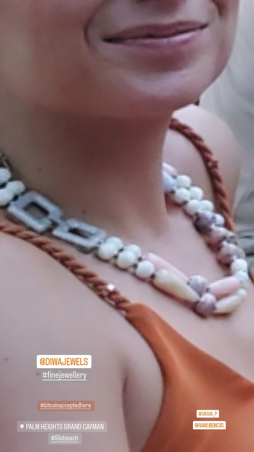 Collana madreperla opale rosa e giada berillo morganite in argento sterling pezzo unico