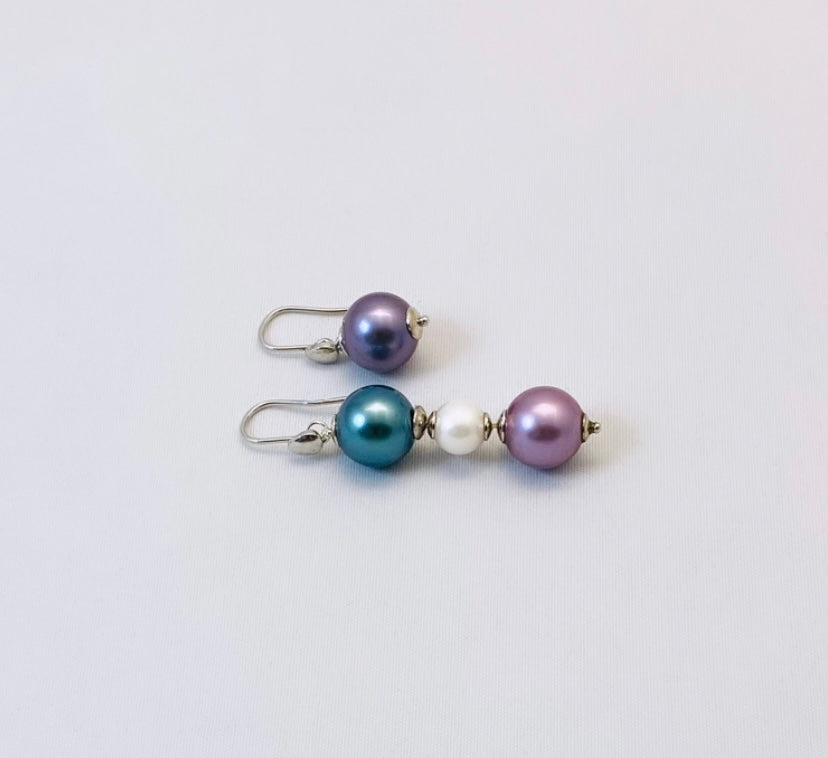 Mono orecchino chiusura amo perle multicolor argento sterling