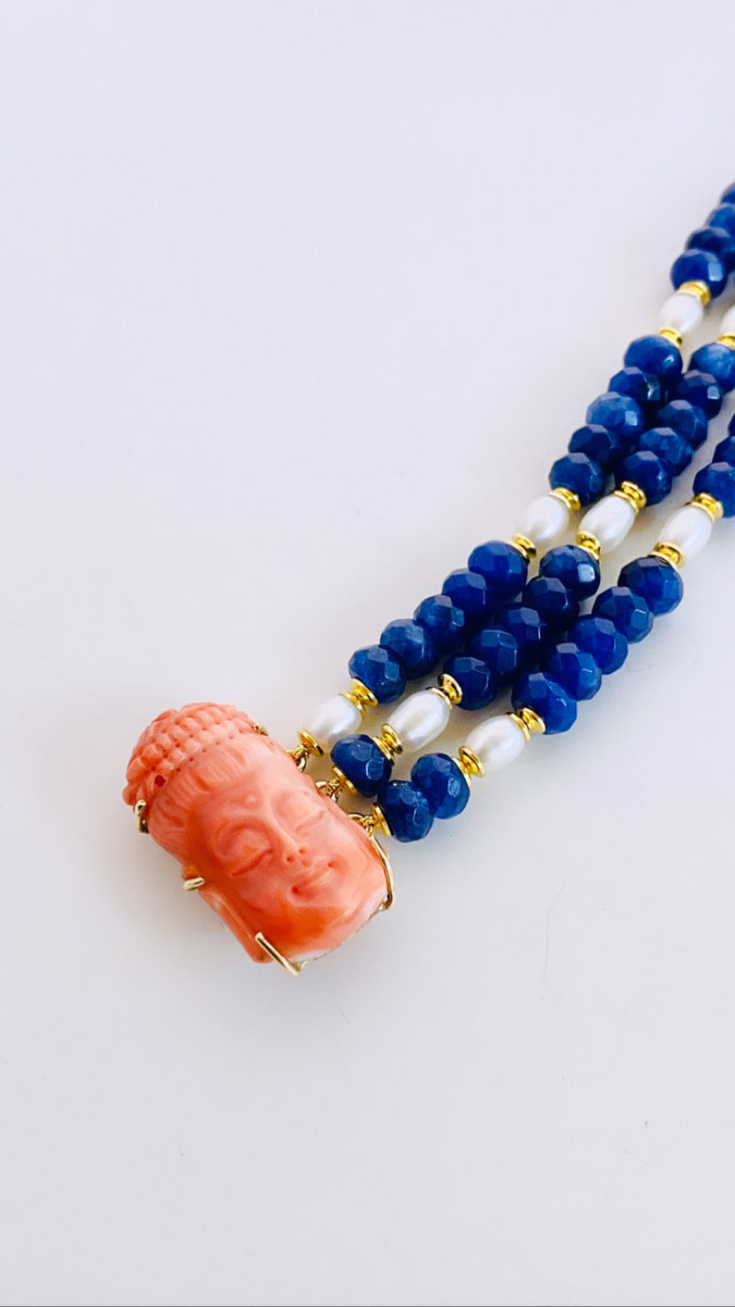 Bracciale diWa Jewels con Corallo e Oro giallo 18 kt Giada Zaffiro rondelle e Perle Fresh water