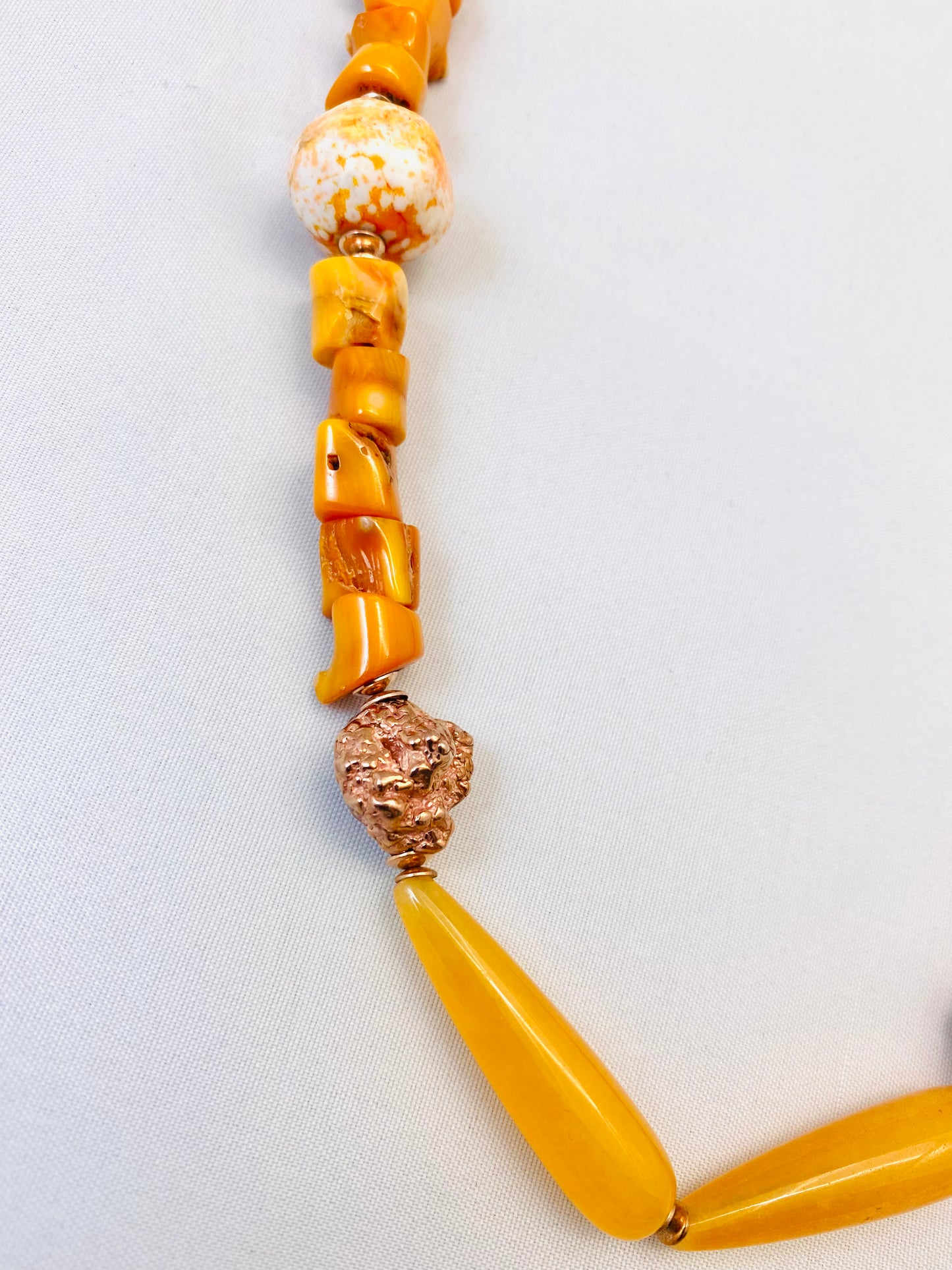 Collana pietre dure e corallo bamboo arancio in argento sterling