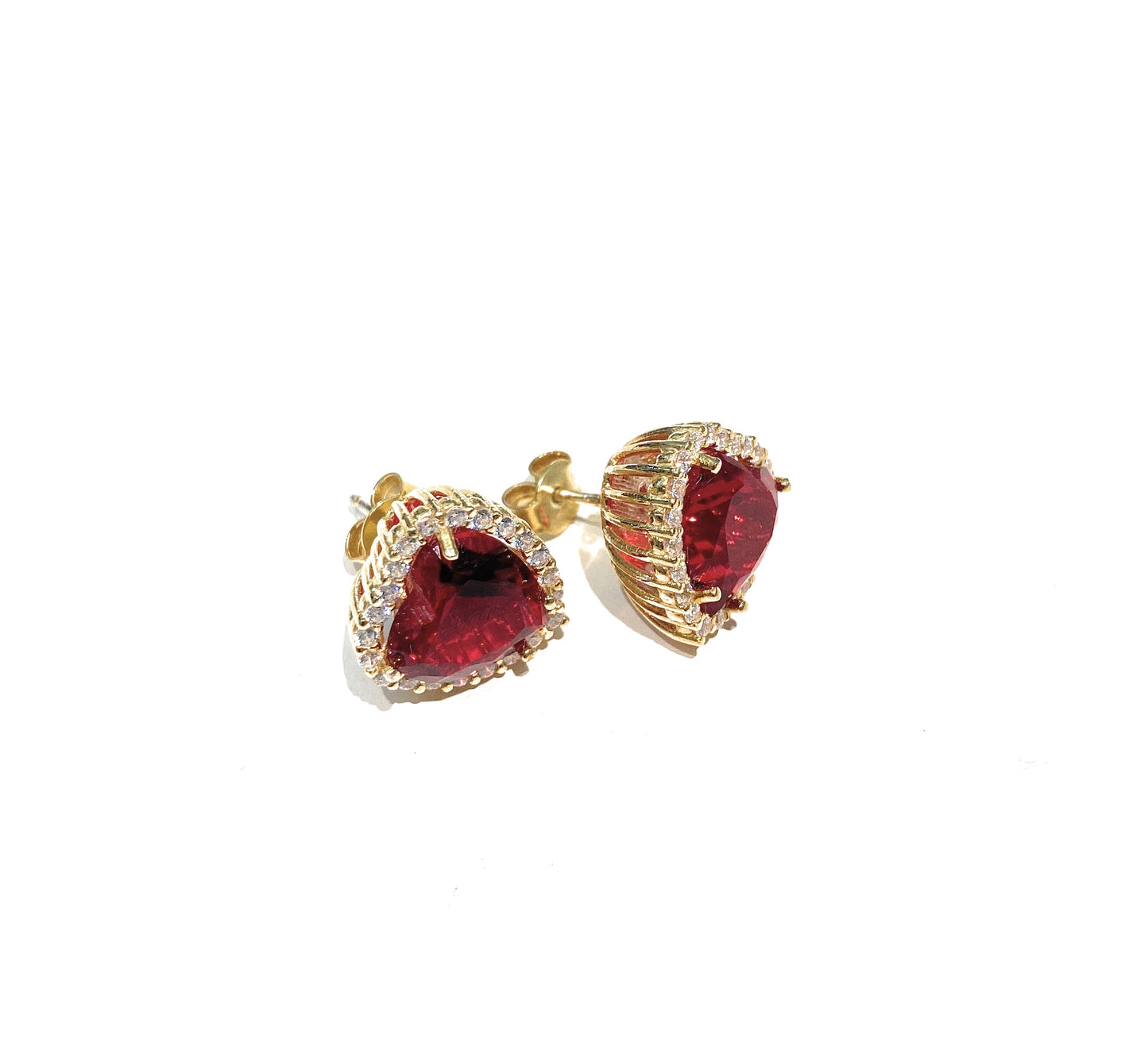Orecchini cuore rosso argento sterling zirconi tipo rubino sfaccettato