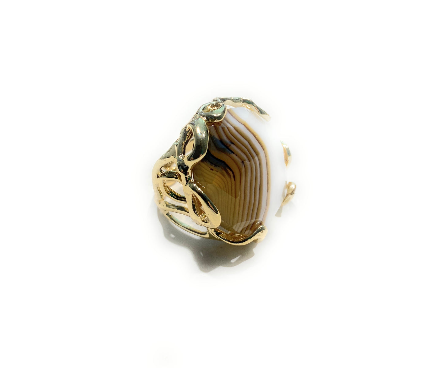Anello pietra dura naturale e bronzo placcato oro giallo