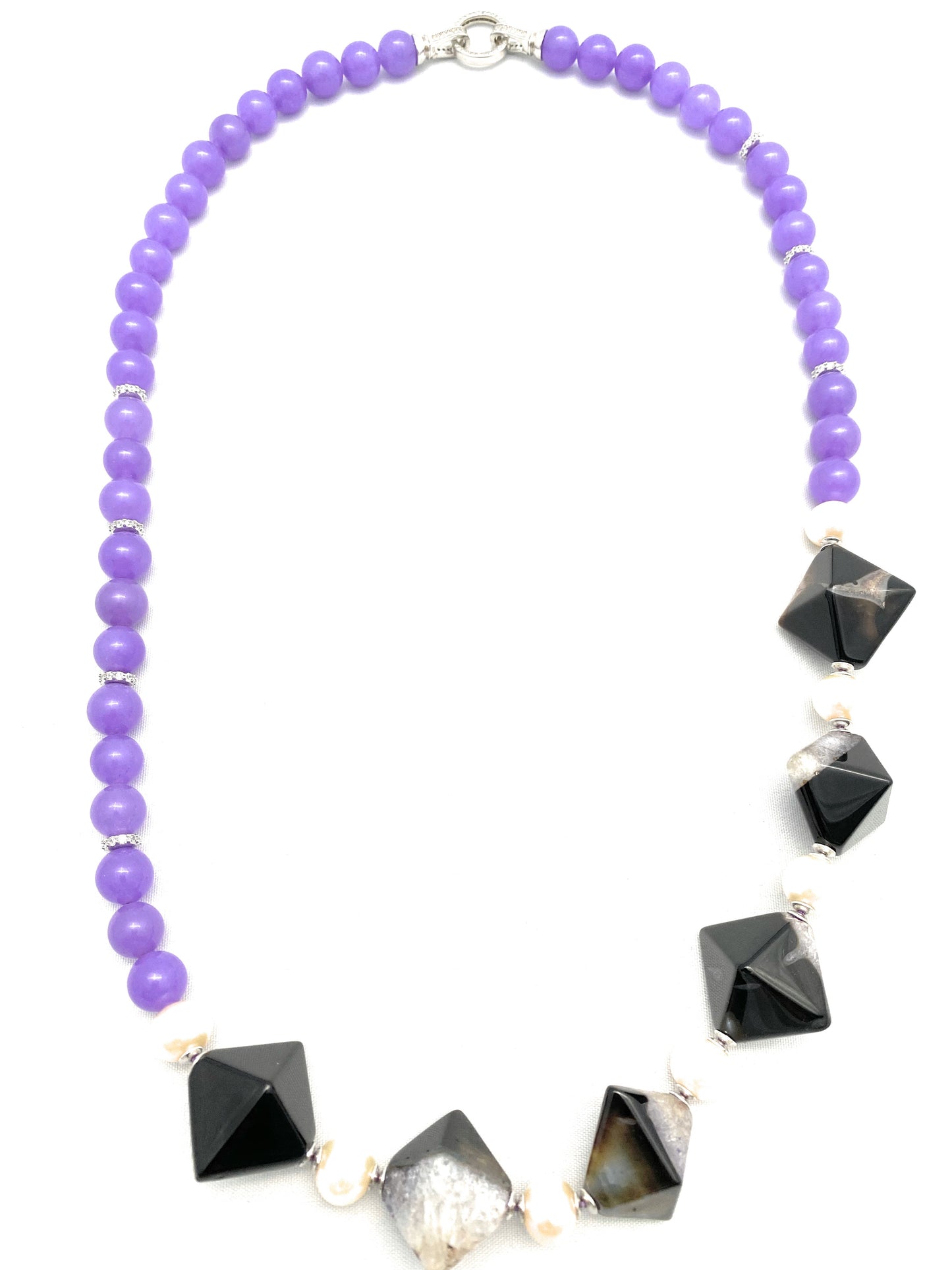 Collana con agata striata viola e perle