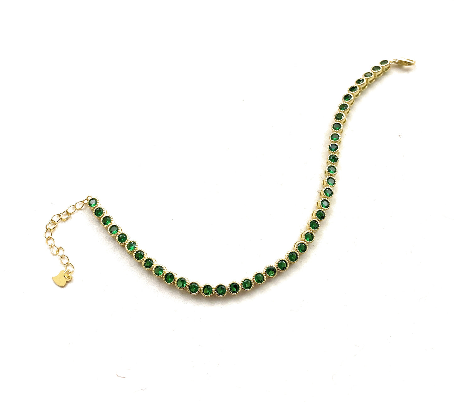 Bracciale tennis argento sterling 925 placcato oro giallo e zirconi verdi
