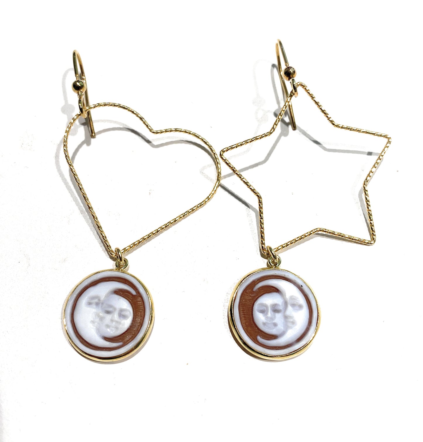 Orecchini cuore e stella con camei in argento sterling