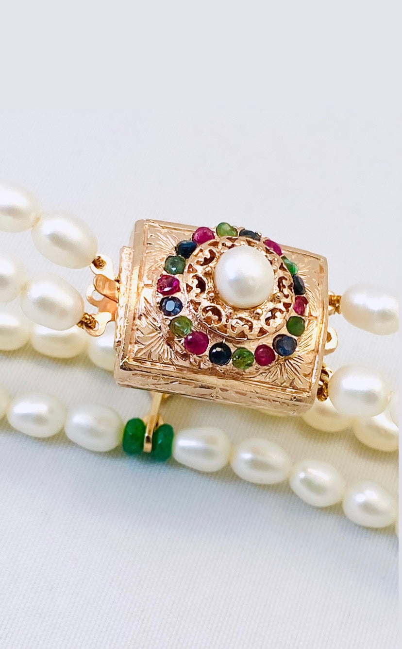 Bracciale diWa Jewels Perle 2 fili con Chiusura Retró Argento Sterling Rosé Pietre Colorate