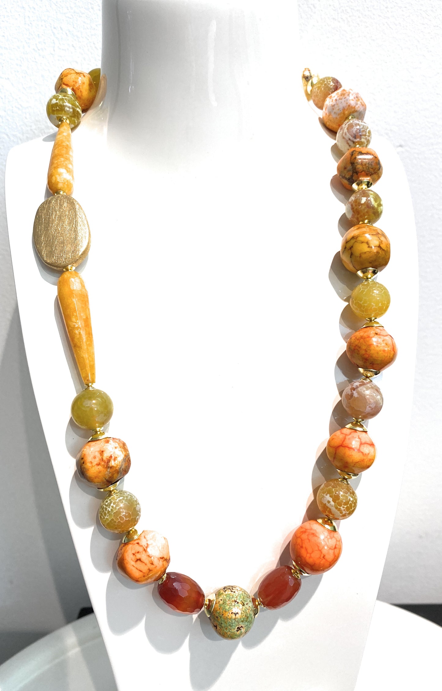 Collana con agata gialla in arge sterling ottone