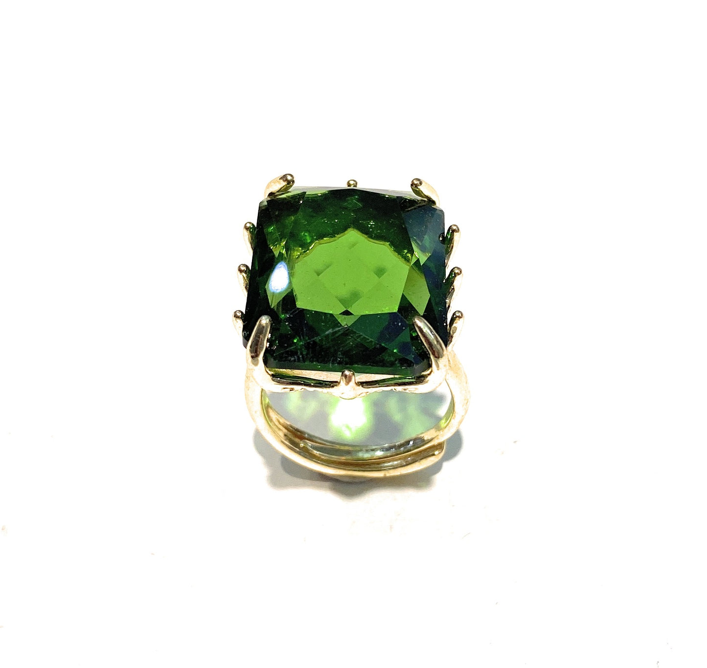 Anello bronzo cristallo taglio smeraldo vari colori regolabile placcato oro giallo