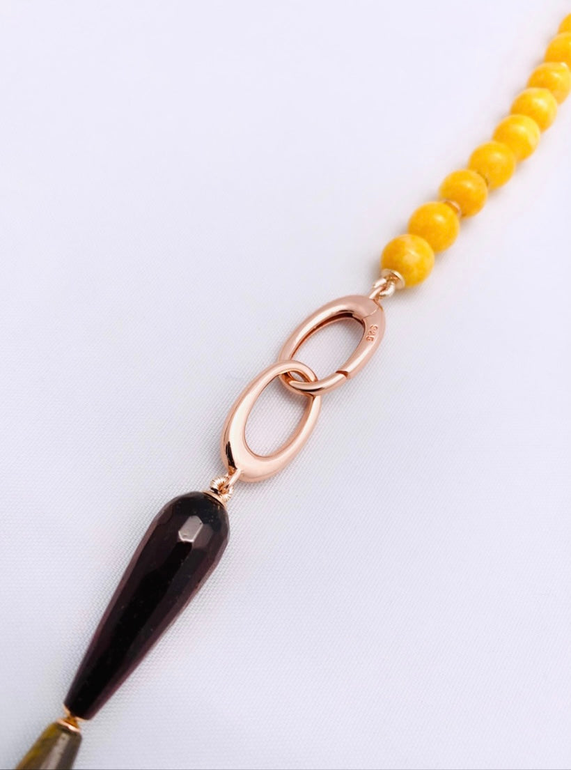 Collana diWa Jewels Giada Gialla Occhio di Tigre Marrone/Giallo gocce Argento Sterling placcato oro giallo