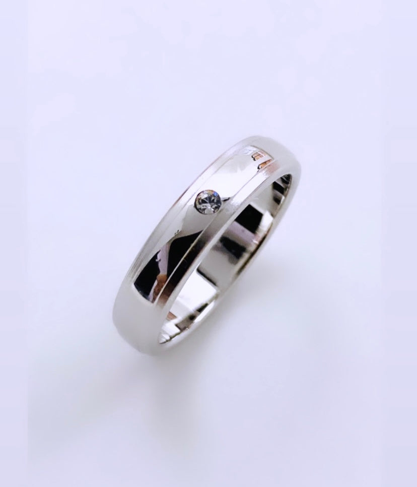 Anello fedina argento rodio bianco e zircone