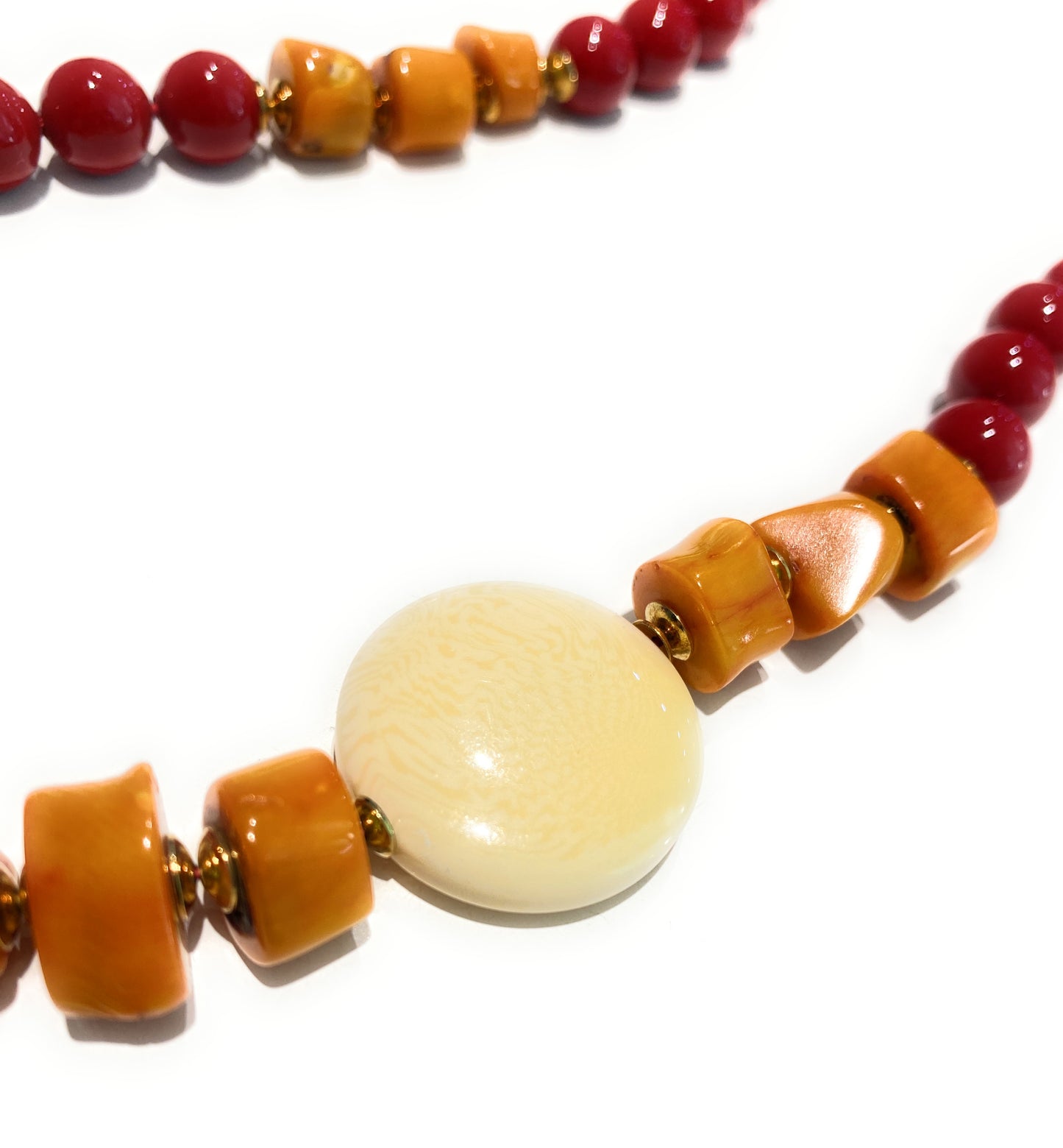 Collana con pietre dure e corallo bamboo in argento sterling placcato in oro
