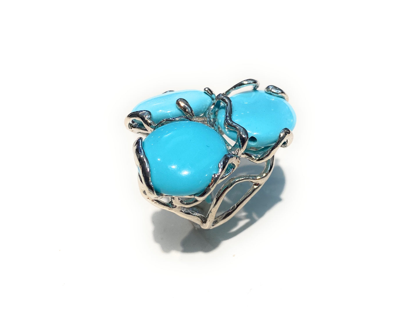 Anello bronzo pasta turchese rodio bianco regolabile