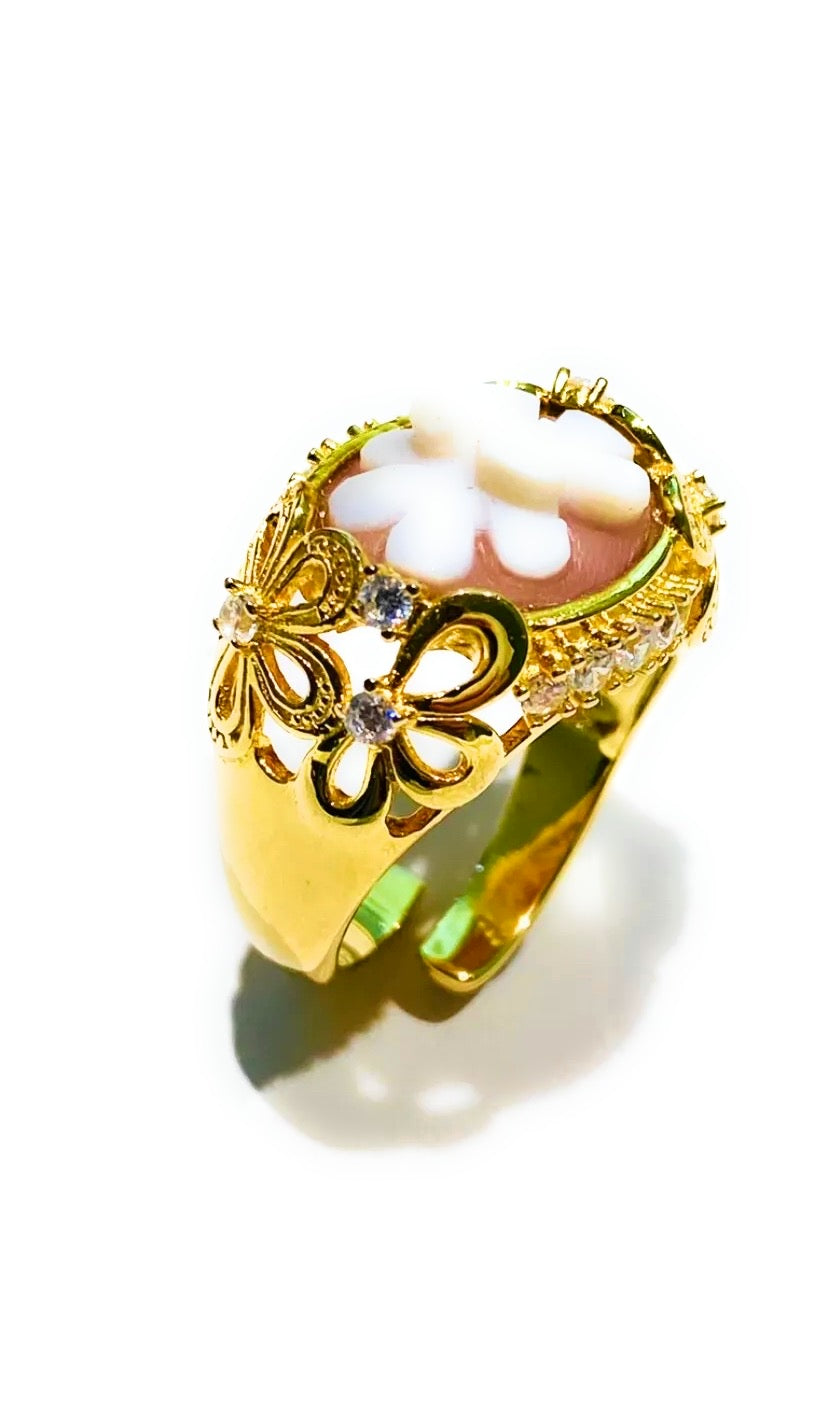 Anello cameo galvanica gialla zirconi in argento sterling
