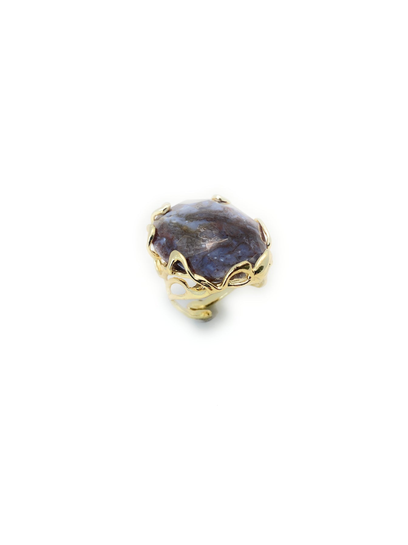 Anello pietra dura naturale e bronzo placcato oro giallo