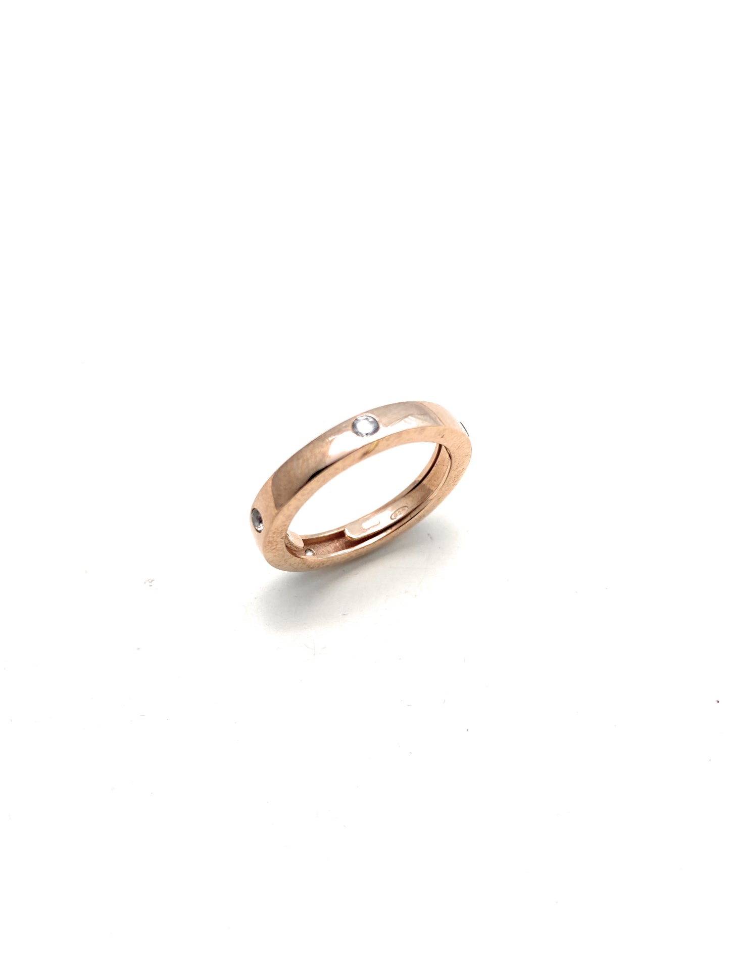 Anello veretta in argento sterling galvanica rosé zirconi bianchi
