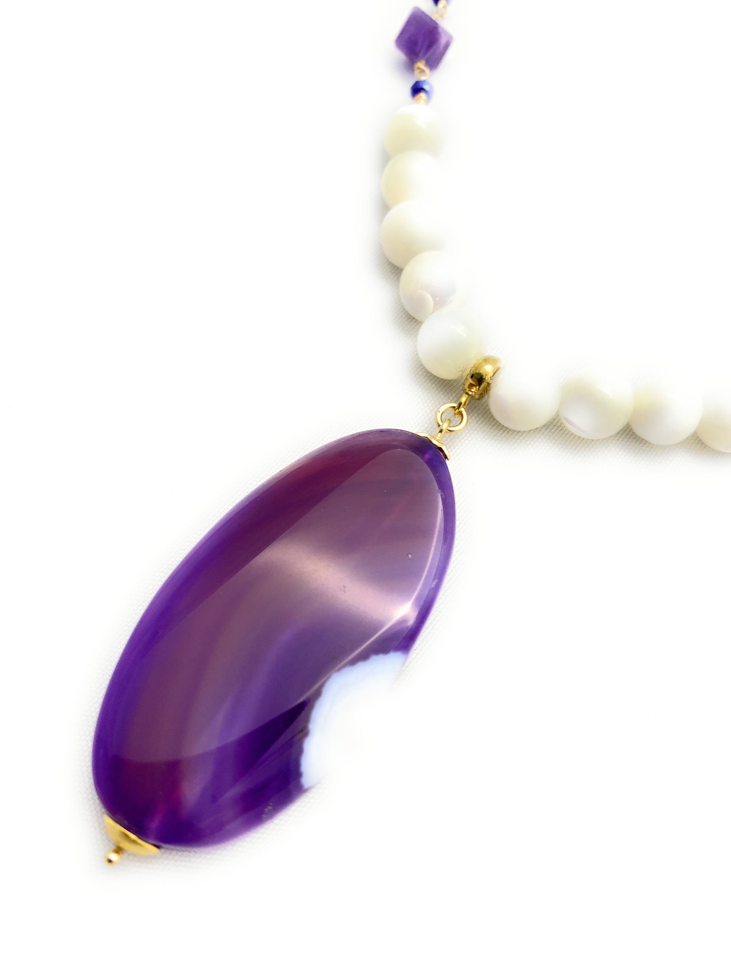 Collana con madreperla, ametista e agata viola striata in argento sterling
