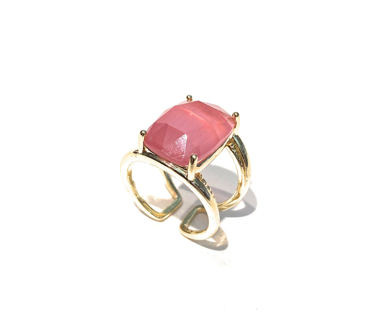 Anello bronzo pietra sfaccettata gialla con galvanica gialla